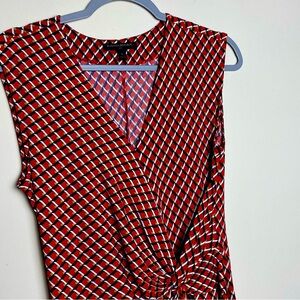 Banana Republic Factory Red Print Twist Faux Wrap Dress Women's Size M